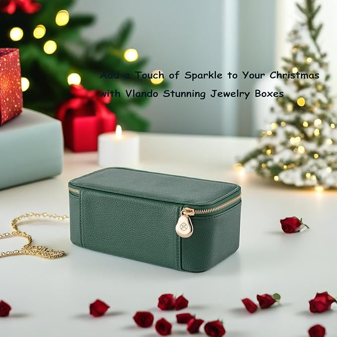 VLANDO Travel Jewelry Box Organizer – Portable PU Leather Jewelry Case with 6/8/12 Zippered Pouches, Compact Storage for Earr
