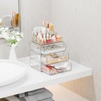 Yieach 4 Tier Clear Acrylic Makeup Organizers with Drawers,Tiered Countertop Make up Storage Organizer for Dresser Top and Ba