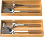 VeyFey Bamboo Drawer Organizer, Stackable Utensil Organizer for Kitchen, Bamboo Storage Box Wood Silverware Tray for Drawer 1