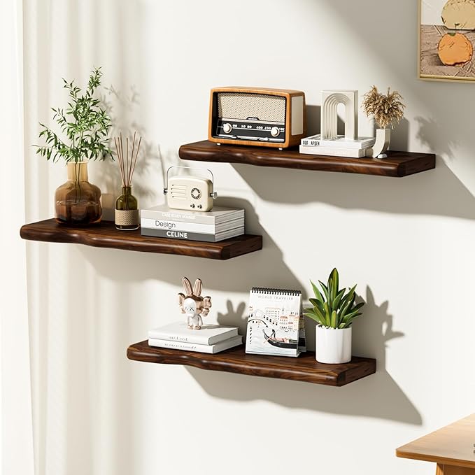 Floating Shelves for Wall Rustic Farmhouse 24 Inch Floating Shelf Bathroom Wooden Shelves for Wall Mounted Live Edge Pine Wal