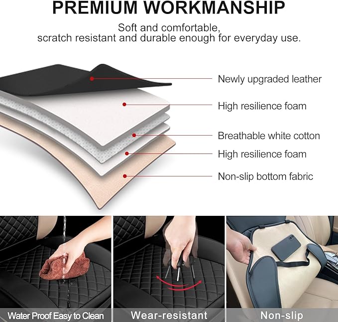 2 Pack Leather Front Seat Covers, Universal Sideless Car Seat Protectors, Waterproof Automotive Seat Cover for Most Cars Truc