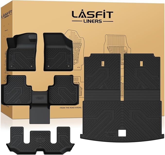 LASFIT Floor Mats for Volkswagen Atlas 2019-2026(Bucket Seat), All-Weather Protection TPE Car Mats 3 Rows Floor Liners & Trunk Mats & Seatback Mats Full Set for VW Atlas Accessories, Black