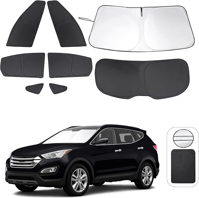 TINGLU Window Shades for Hyundai Santa Fe 2013-2018 Accessories Car Side Full Windows Rear Triangular Windshield Sun Shade Sun UV Rays & Privacy Protection for Camping,Napping,and Relaxing 8PCS