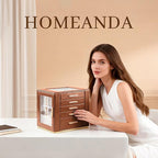 Homeanda Jewelry Box for Women with Glass Lid, 5 Drawers Jewelry Organizer and Storage for Necklaces, Rings, Earrings, Bracel
