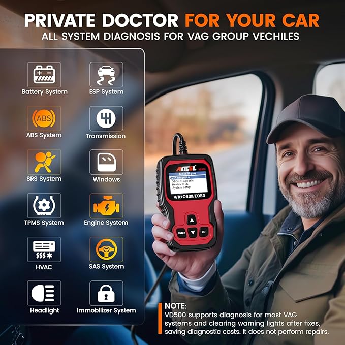 ANCEL VD500 OBD2 Scanner Diagnostic Tool for Volkswagen VW Audi Skoda Seat Diagnosis Check Engine Light EPB ABS SRS Code Reader