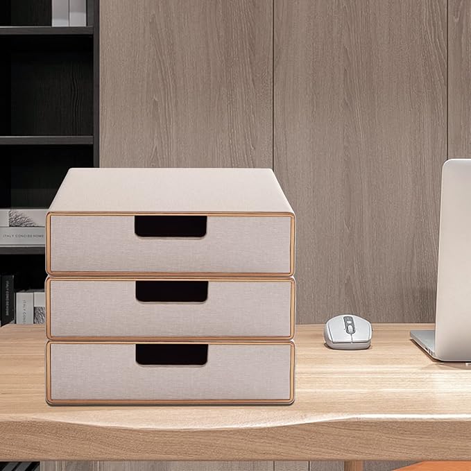 Stackable Drawer Organizer PU Leather Classic Handmade,Organize Home Office Desk Accessories and Sort Letter-Size Paper/a4 Do