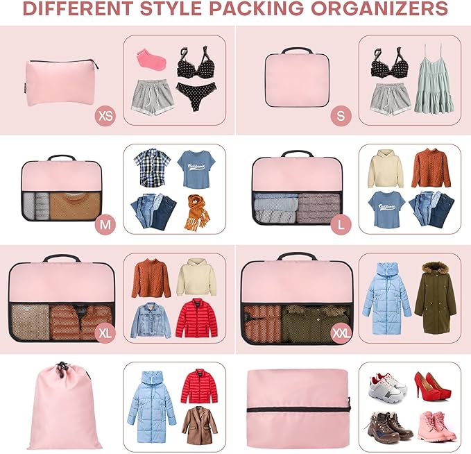 SDGFUI 8 PCS Compression Packing Cubes for Travel Women, Compression Bags Organizer for Luggage Space Saving Travel Essential