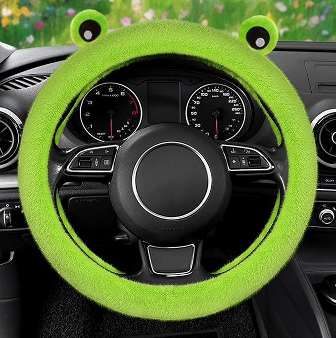 8 Pcs Cute Panda Steering Wheel Cover Set for Women Girl,Anti-Slip Lovely Cartoon Car Wheel Protector Universal 15 Inch Fit for Vehicle, Car, Auto, SUV (Green)
