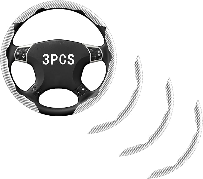 FOAN Steering Wheel Covers, 3PCs Carbon Fiber Anti-Skid Clip on Car Steering Wheel Cover Protector Universal for Most Car, Wh