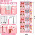 Windyun 40 Over the Door Shoe Organizer Large Breathable Mesh Pockets Pink Hanging Shoe Rack for Closet Behind Door Hanger St