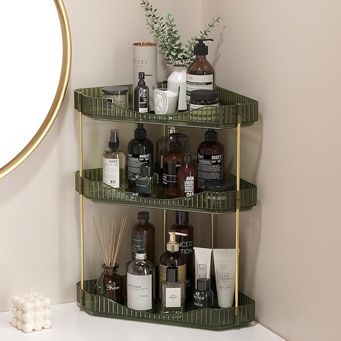 Lifewit 3-Tier Corner Bathroom Counter Organizer, Plastic Makeup Skincare Organizers Storage Countertop, Large Sink Cosmetic 