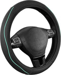Road Comforts Leather Steering Wheel Cover with Decorative Trim and Piping, Anti-Slip Breathable Design, Fits 14.5–15 Inch Ro
