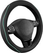 Road Comforts Leather Steering Wheel Cover with Decorative Trim and Piping, Anti-Slip Breathable Design, Fits 14.5–15 Inch Ro