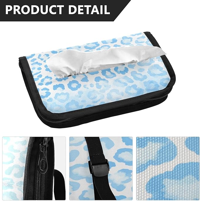 Car Tissue Holder Car Visor Organizer Tissue Box Holder for Car Sun Visor Organizer with Car Vehicle Accessories Essentials Interior for Women Men Leopard Print Sky Blue