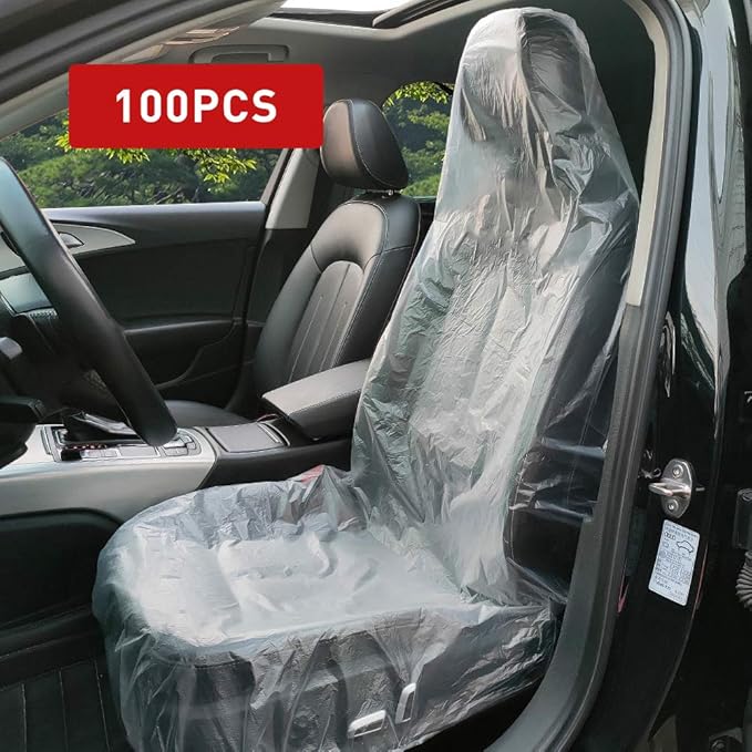 ICWEIMEI 100PCS Disposable Car Seat Covers Plastic Seat Covers for Cars Universal Disposable Clear Plastic Car Cover, Car Dis