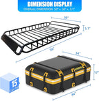 KAIRAY Roof Rack Cargo Basket 50"(L) x 36"(W) x 5.1"(H) Extendable Universal Rooftop Luggage Carrier for Truck Cars SUV with Waterproof Cargo Bag, Cargo Net, Ratchet Straps & Outdoor Combination Lock