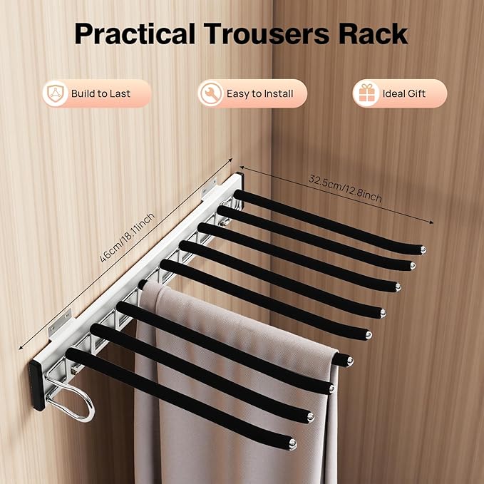 Pull Out Trousers Rack 9 Arms Closet Pants Hanger Bar Stainless Steel Rail Extendable Trousers Hanger for Clothes Towel Scarf