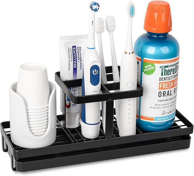 Toothbrush Holders for Bathrooms, Carbon Steel Tooth Brushing Holder Electric Toothbrush and Toothpaste Organizer Bathroom Ac