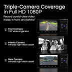 Minolta Dash Camera – 3-Channel 1080P Car DVR with Rear & Interior Cam, Night Vision, 3.0” LCD Screen, G-Sensor, Loop Recordi