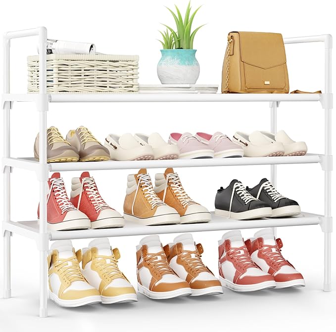 Kitsure Shoe Rack - 3-Tier Shoe Organizer, Shoe Rack for Closet, Entryway, Bedroom, Easy- Assembly Storage Shelf with Side Ha