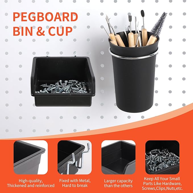 240PCS Pegboard Hooks Assortment, Pegboard Organizer Kit with Bins, Cups, 1/8 and 1/4 inch Hooks for Hanging Tools, Garage Wa