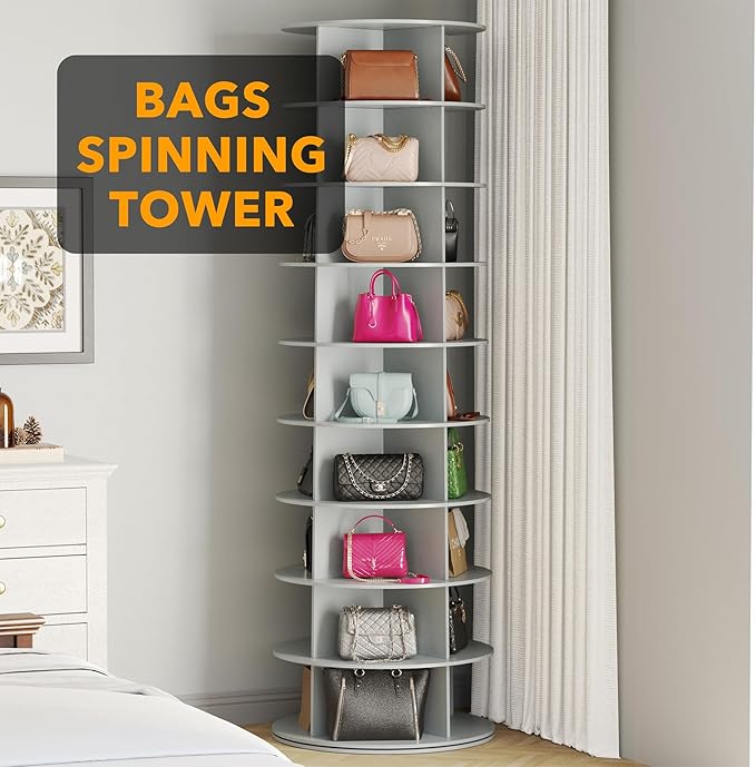 SpaceAid 9 Tier Rotating Shoe Rack Tower, Spinning Shoe Display Lazy Susan, Revolving 360 Shoe Rack Storage Round Carousel, V