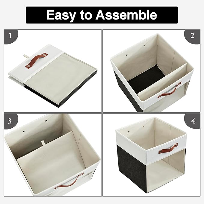Bagnizer Storage Cubes, 4 Pack Linen Foldable Storage Bins (13 x 13 inch) with Clear Window and Handles, Fabric Organizer for