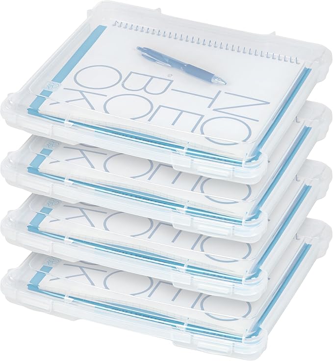 IRIS USA Board Game Storage Craft Organizer Box with Snap-Tight Latch Lid, 4-Pack Portable Plastic Case Bin for Puzzles, Maga