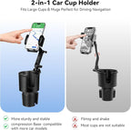 Cup Holder Phone Mount for Car, 2-in-1 Cup Holder Expander with Phone Mount, Universal Adjustable Phone Holder Mount, Long Arm & 360° Rotation for All Smartphones