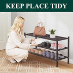 Smiry Long Bamboo Shoe Rack 3-Tier, Stackable Wooden Shoe Organizer for Entryway & Closet, Free Standing Wood Shoe Storage Sh
