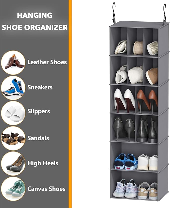 SpaceAid 2 Pack Hanging Closet Organizer and Storage with Dividers, 24 Compartments Hanging Shoe Shelves for Closet, Wardrobe