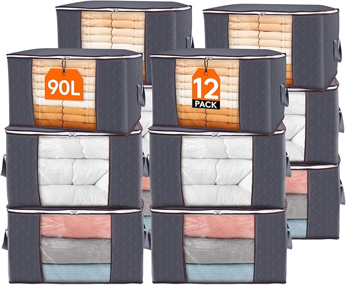 Lifewit Large Capacity Clothes Storage Bag Organizer with Reinforced Handle Thick Fabric for Comforters, Blankets, Bedding, F