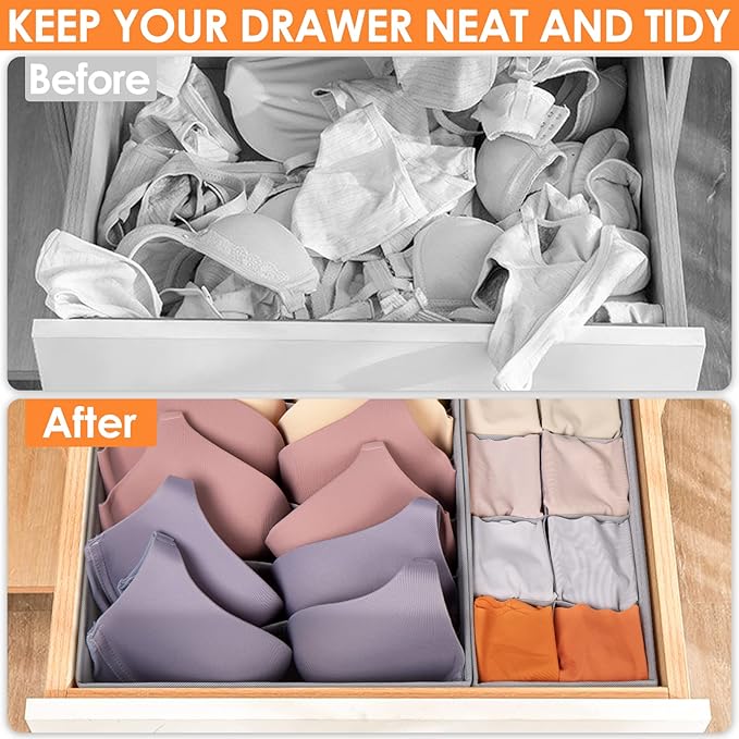 Criusia 6 Pack Sock Underwear Drawer Organizer Dividers, 58 Cell Foldable Fabric Dresser Closet Organizers and Storage Bins f