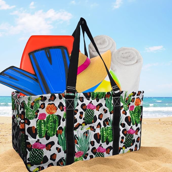 NGIL Extra Large Utility Tote Reusable Grocery Bag Oversized Collapsible for Groceries, Storage, Picnic, Beach (Cactus Dance-black)