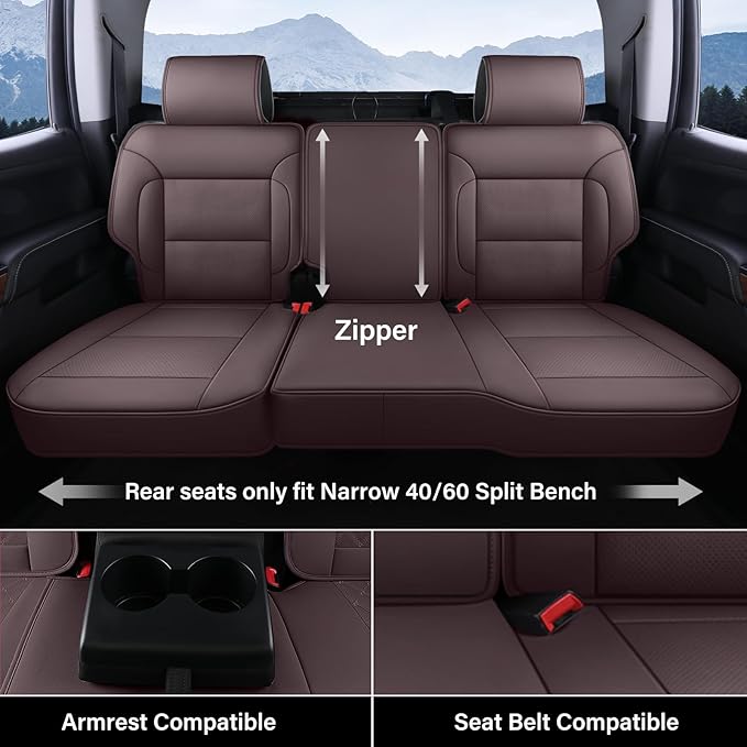 Coverado Chevy Silverado Seat Covers, Leather Car Seat Covers Custom Fit for Chevy Silverado GMC Sierra 2014-2018 1500, 2015-