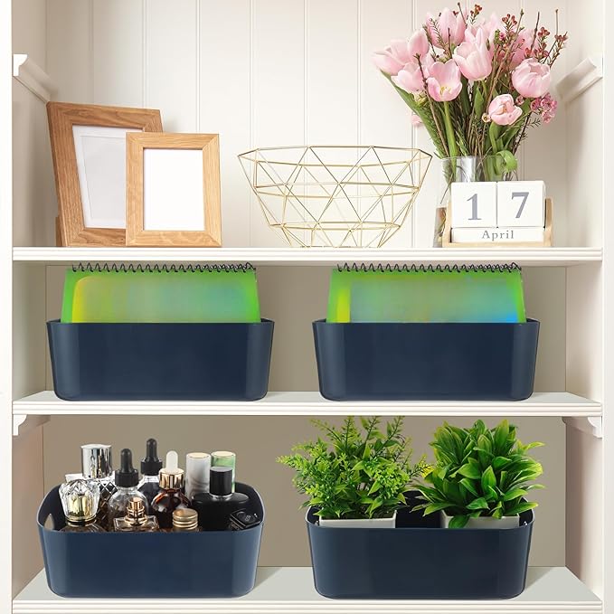 Zopeal Plastic Storage Bins 10 Pcs Blue Pantry Organizer Bins Small Baskets Storage Containers for Home Kitchen (8 x 5.7 x 3 
