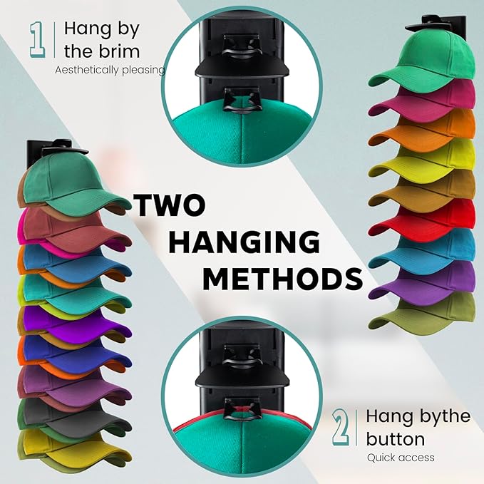 2Pack Upgraded Contour Fit Lock Hat Organizer for Baseball Cap,Hat Rack Strong Adhesive Hat Hangers for Wall Hold Up to 20 Ha