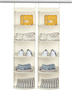 BrilliantJo 5 Shelves Hanging Closet Organizer, 2 Pack Hanging Storage with 6 Side Pockets for Clothes Shoes, 43"x12"x12"(Bei
