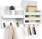 Lwenki Mail Organizer for Wall Mount – Key Holder with Shelf Includes Letter Holder and Hooks for Coats, Dog Leashes – Rustic