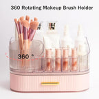 Makeup Organizer with Stackable Drawer, 360 Rotating Makeup Brush Holder, 11-inch Wide Large Cosmetic Display Case, Skincare 