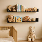 PHOENANCEE Floating Book Shelves,32 Inches Wall Bookshelf U Shaped,Long Hanging Bookshelf for Wall,Large Rustic Storage Books