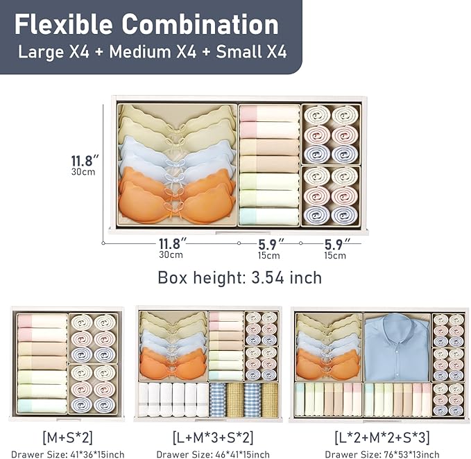 DIMJ Drawer Organizer Clothes, 12 Pack Dresser Organizer, Foldable Closet Organizers and Storage, Fabric Dresser Bins, Drawer