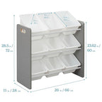 ECR4Kids 3-Tier Organizer with 9 Bins, Toy Storage, Grey/White