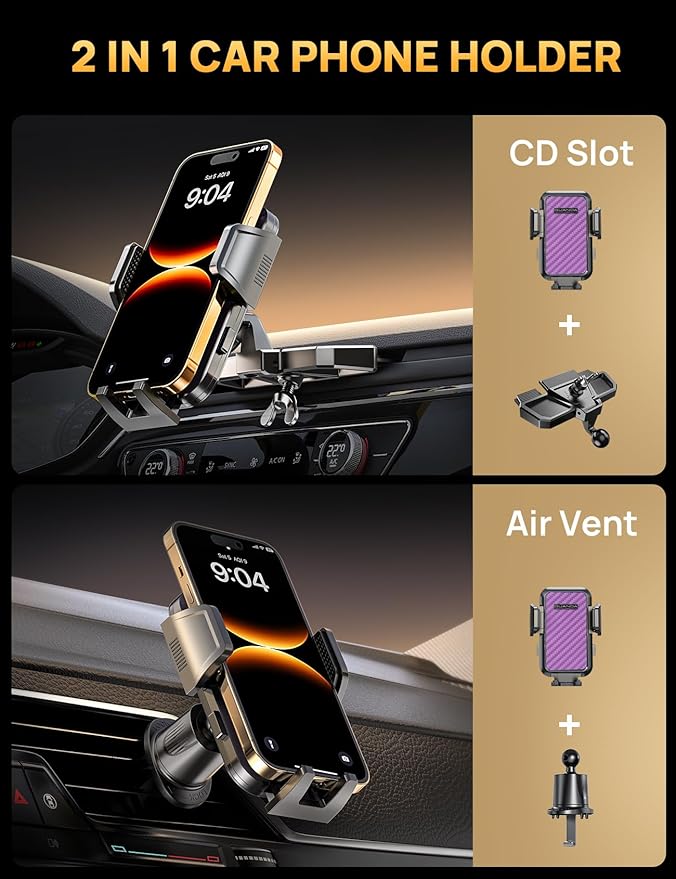 CD Slot Phone Mount, Upgraded Car Phone Holder [Thick Cases Friendly], Universal Phone Mount for Car CD Slot Mount for iPhone, Google, Samsung, Moto, Huawei, LG, and More (Purple)