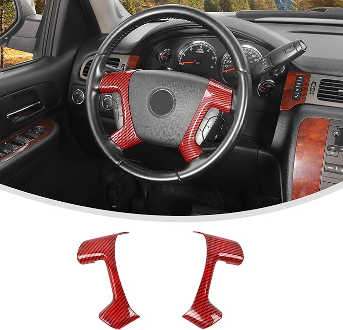 Linskip Steering Wheel Covers Compatible with Avalanche/Suburban/Tahoe/Traverse/Silverado 1500 & Yukon/Sierra 2007-2013, Steering Wheel Trim, Interior Accessories Red Carbon Fiber