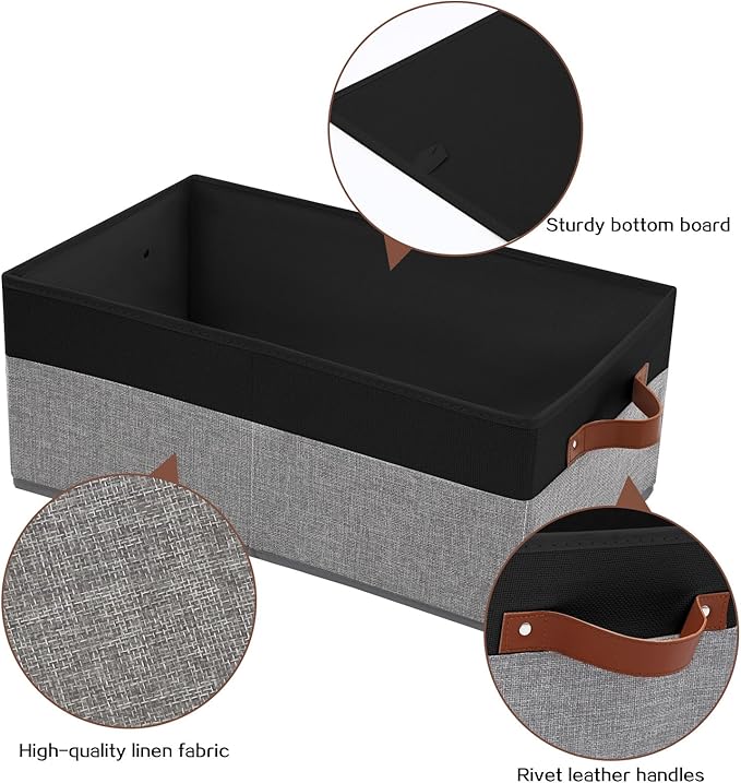 3 Pack Large Capacity Storage Bins Closet Organizer for Shelves, Fabric Closet Storage Baskets Boxes with Leather Handles for