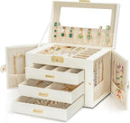 AKOZLIN Large 4-Tier Jewelry Box Leather Jewelry Storage Organizer with 3 Drawers Lockable for Women Girls Ring Necklace Earr