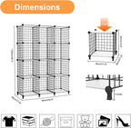 AWTATOS 12 Cube Storage Wire Closet Organizers DIY Stackable Storage Shelves Bookcase Cabinet for Home Office, Black