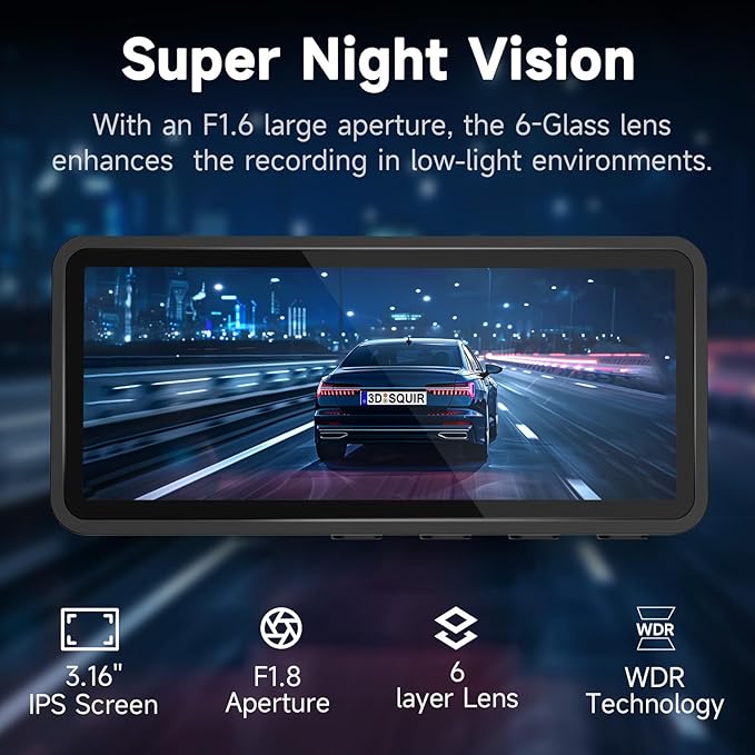 Dash Cam Front and Rear, 2.5K Dual Dash Camera for Cars, Car Camera with 3.16" IPS Screen, 170° Wide Angle, WDR Night Vision,