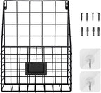 Flexzion Wall Mounted Magazine File Rack Organizer for Mail Entryway Kitchen Office Bathroom Home Basket Bin Decor Metal Wire